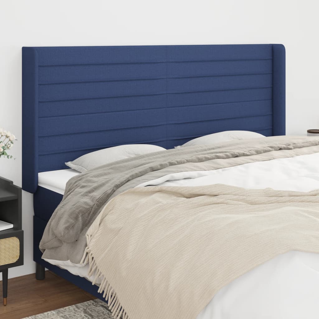 Hoofdbord met randen 203x16x118/128 cm stof blauw
