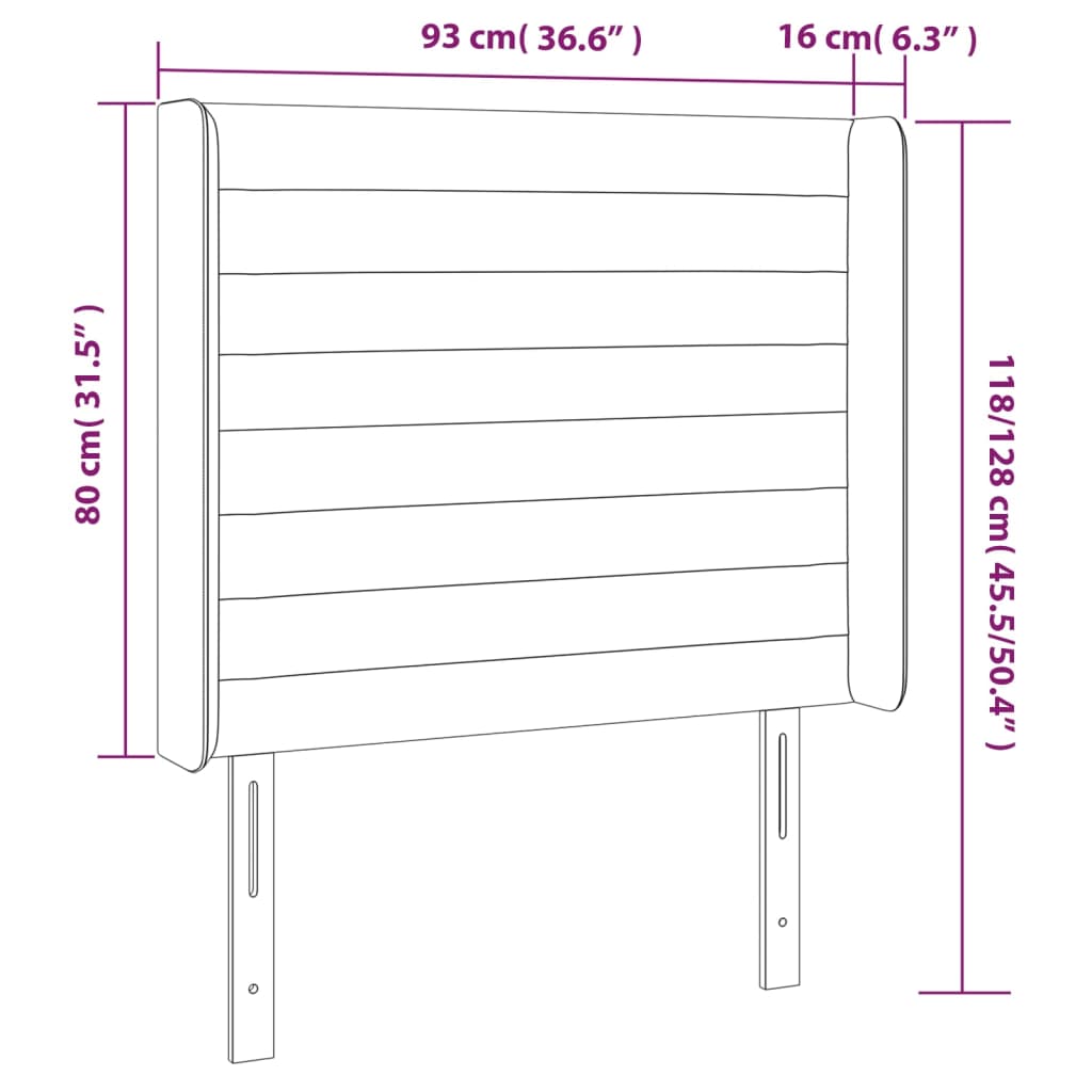 Hoofdbord met randen 93x16x118/128 cm fluweel zwart – afbeelding 9
