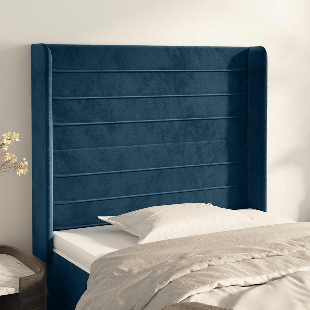 Hoofdbord met randen 93x16x118/128 cm fluweel donkerblauw