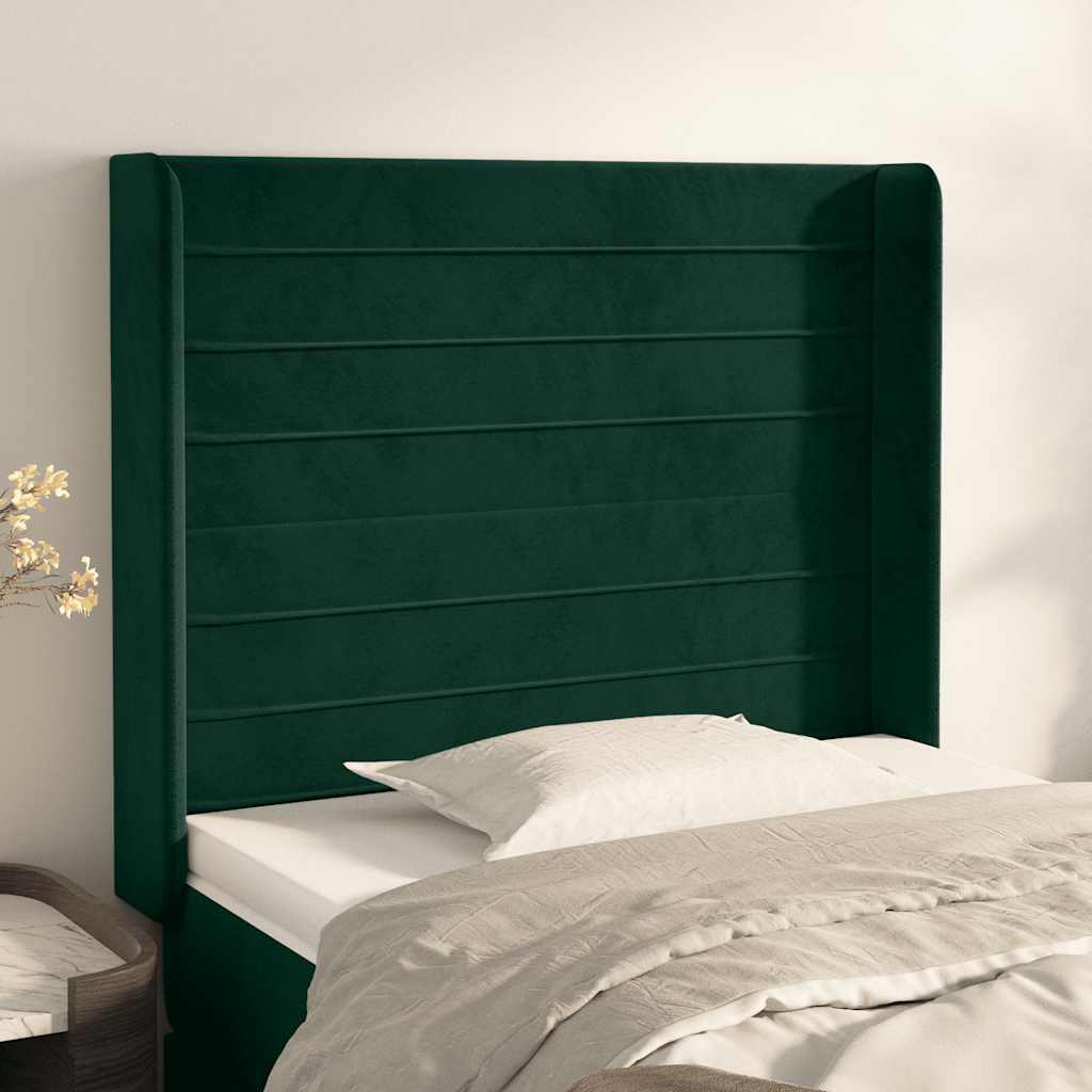 Hoofdbord met randen 103x16x118/128 cm fluweel donkergroen – afbeelding 1