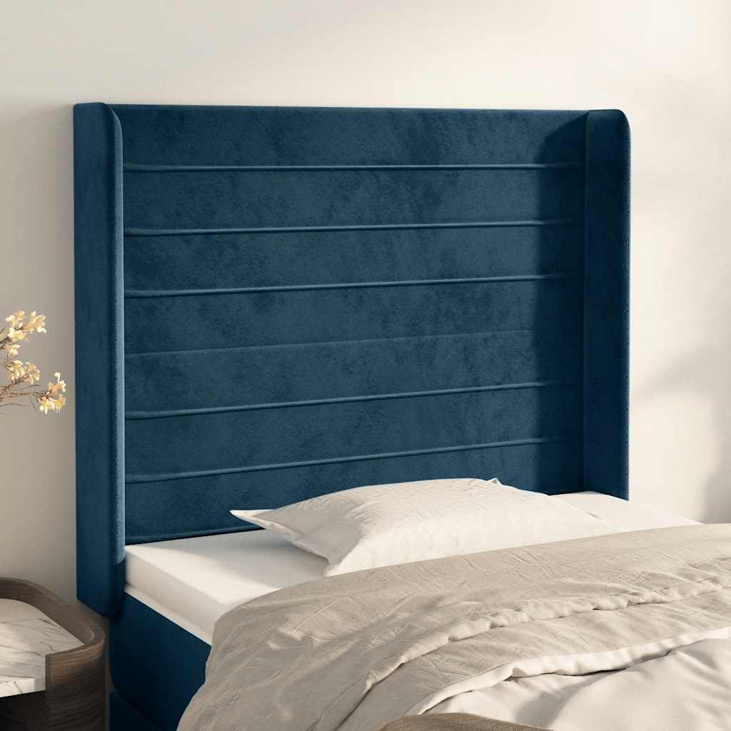Hoofdbord met randen 103x16x118/128 cm fluweel donkerblauw