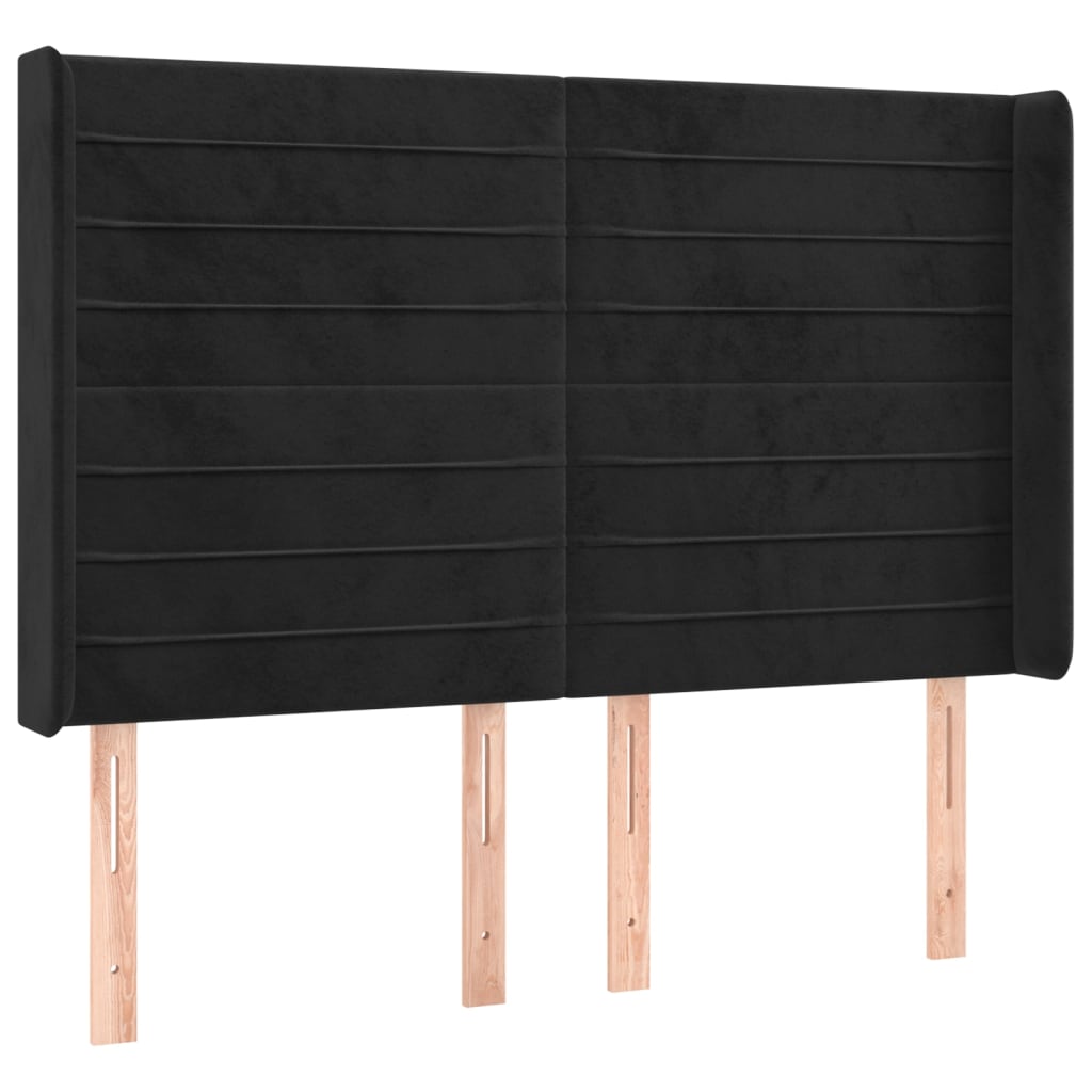 Hoofdbord met randen 147x16x118/128 cm fluweel zwart – afbeelding 2
