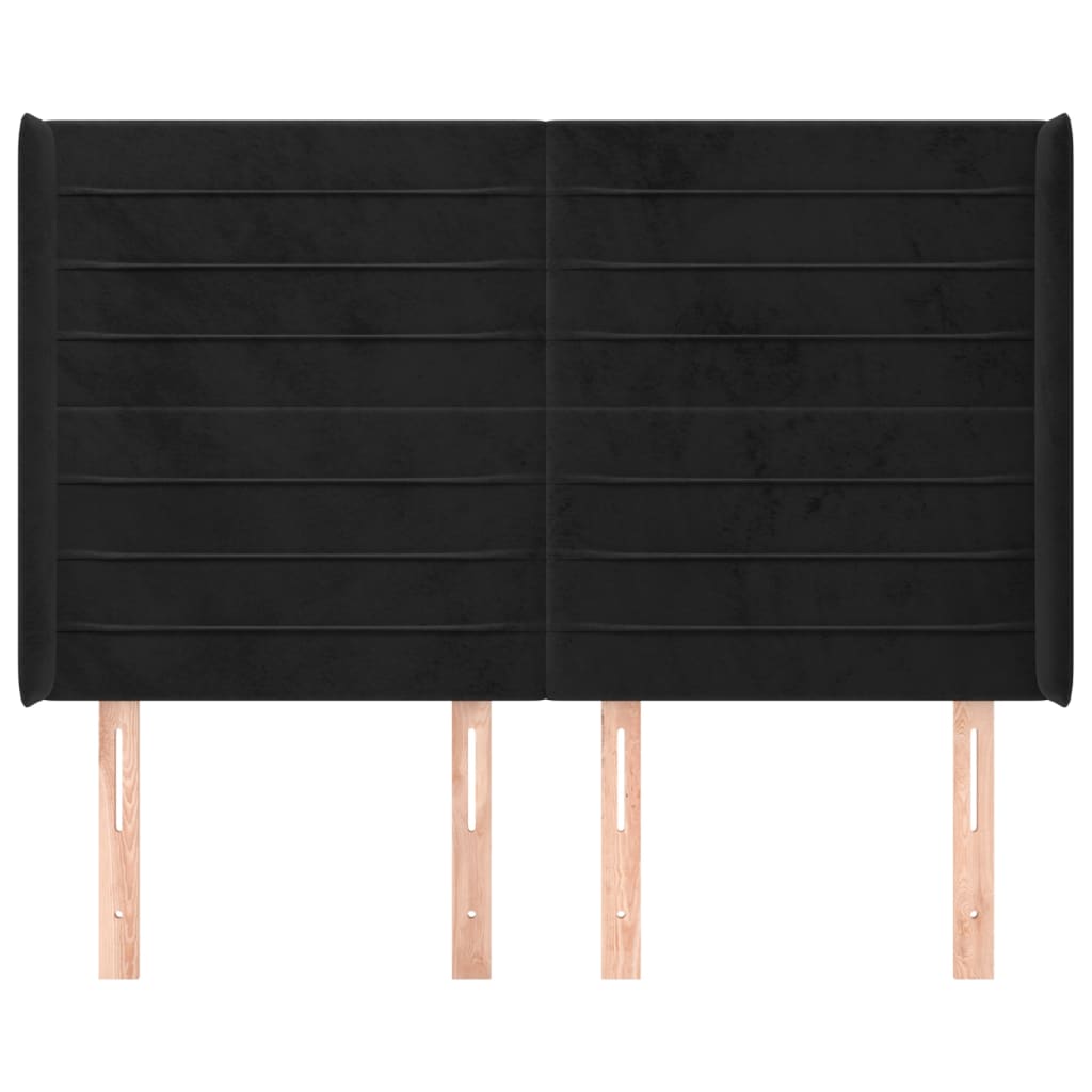 Hoofdbord met randen 147x16x118/128 cm fluweel zwart – afbeelding 3