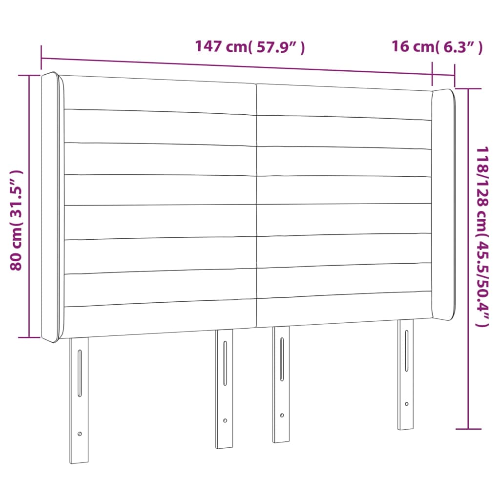 Hoofdbord met randen 147x16x118/128 cm fluweel zwart – afbeelding 9