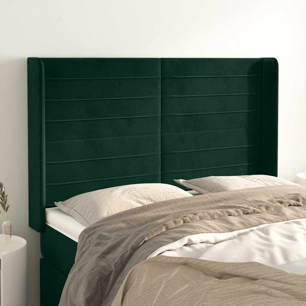 Hoofdbord met randen 147x16x118/128 cm fluweel donkergroen