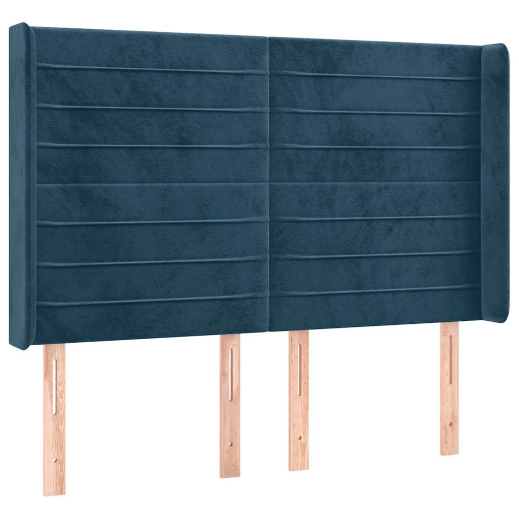 Hoofdbord met randen 147x16x118/128 cm fluweel donkerblauw – afbeelding 2