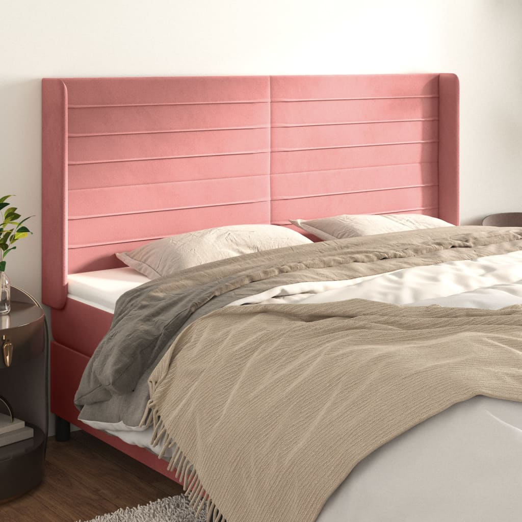 Hoofdbord met randen 163x16x118/128 cm fluweel roze