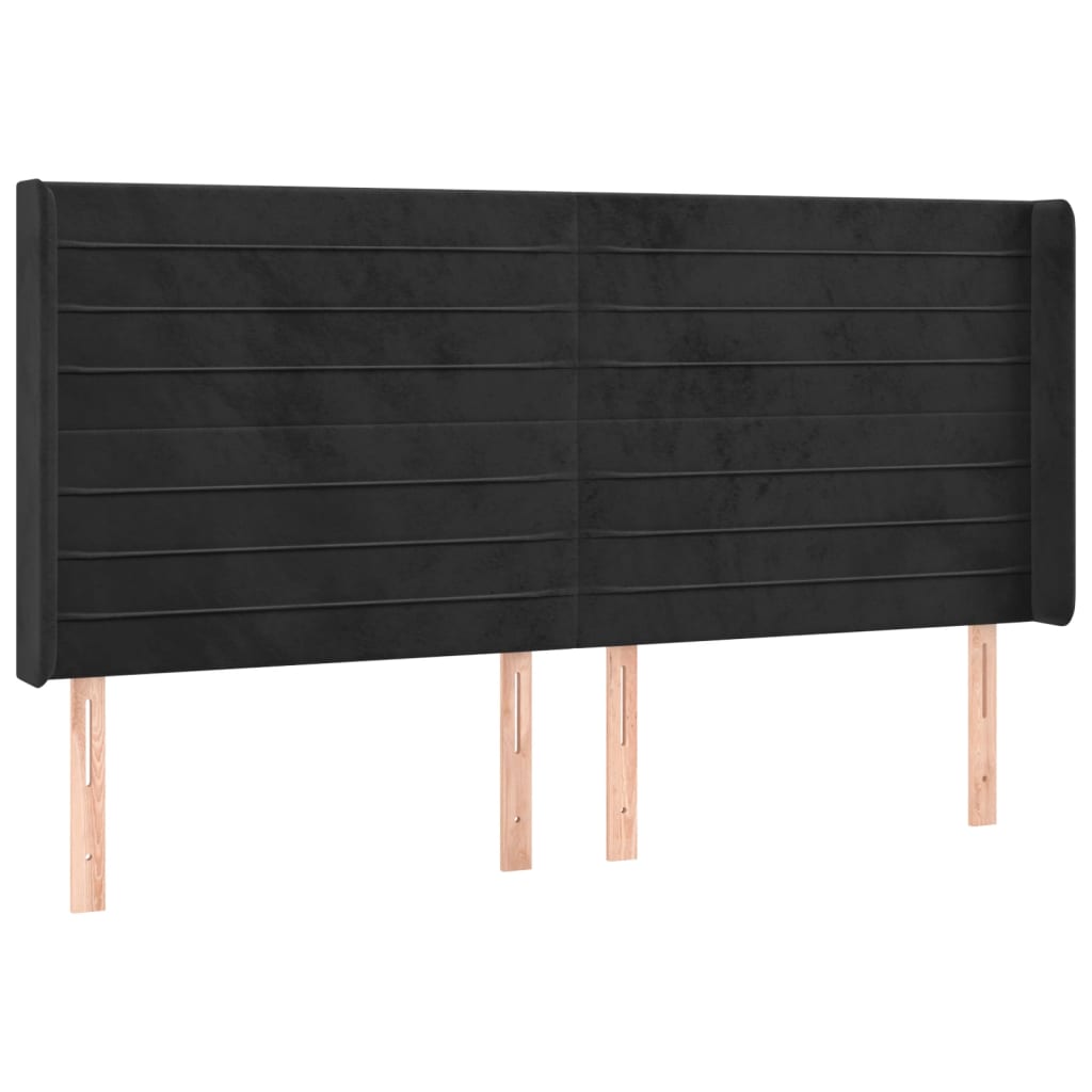 Hoofdbord met randen 203x16x118/128 cm fluweel zwart – afbeelding 2