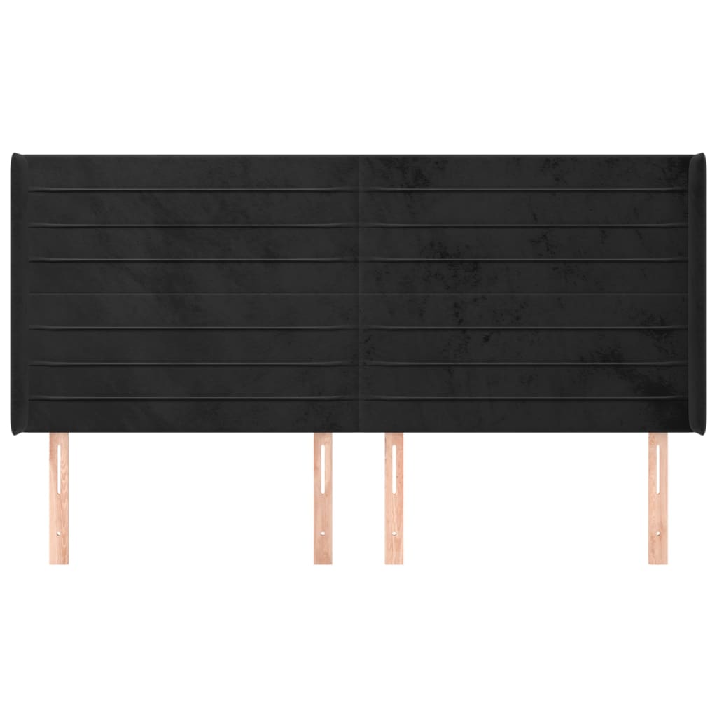 Hoofdbord met randen 203x16x118/128 cm fluweel zwart – afbeelding 3