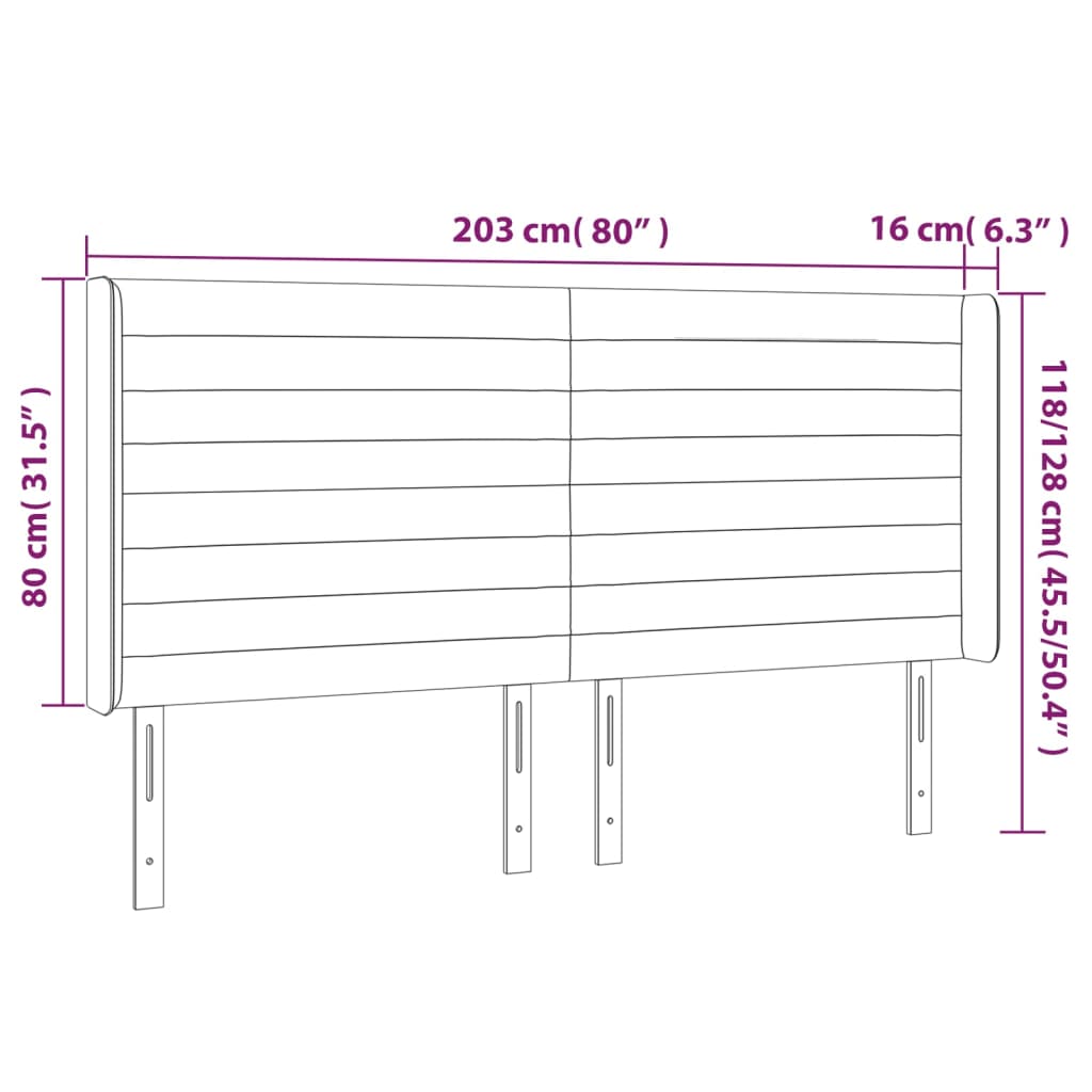 Hoofdbord met randen 203x16x118/128 cm fluweel zwart – afbeelding 9