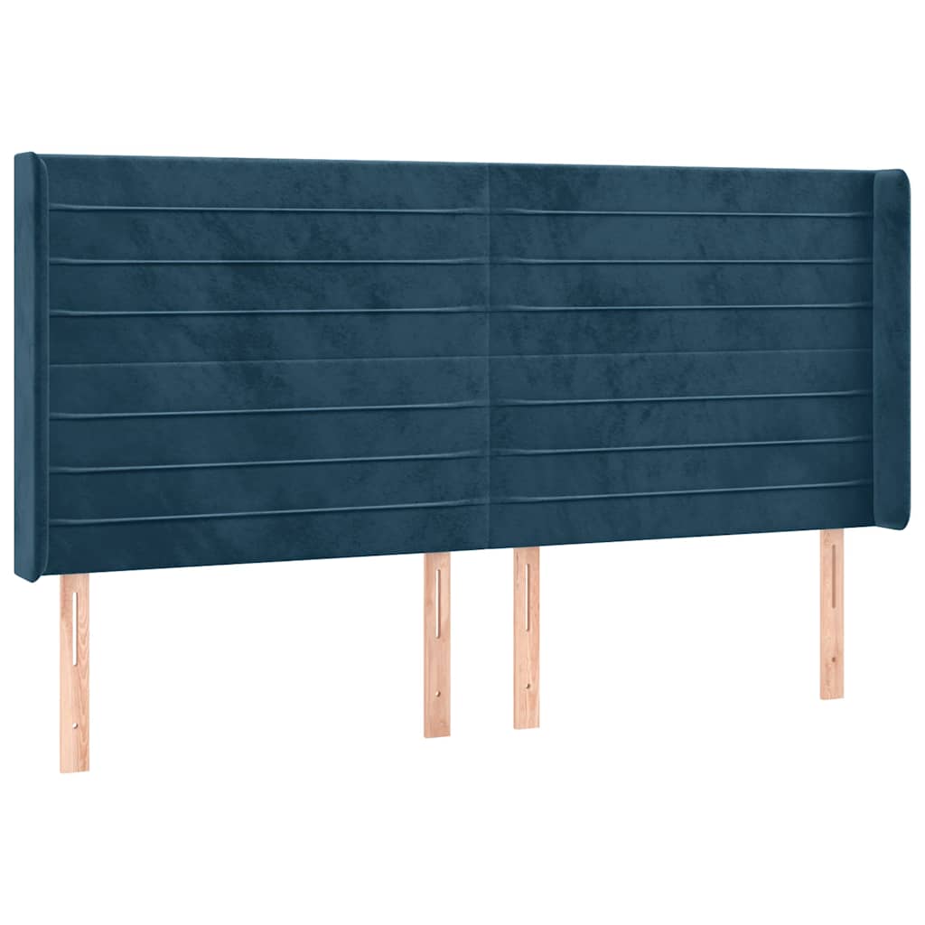 Hoofdbord met randen 203x16x118/128 cm fluweel donkerblauw – afbeelding 2