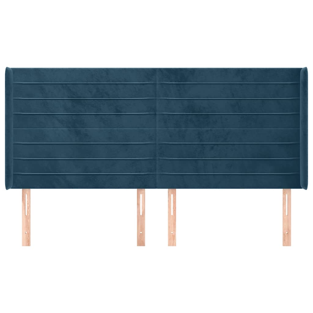 Hoofdbord met randen 203x16x118/128 cm fluweel donkerblauw – afbeelding 3