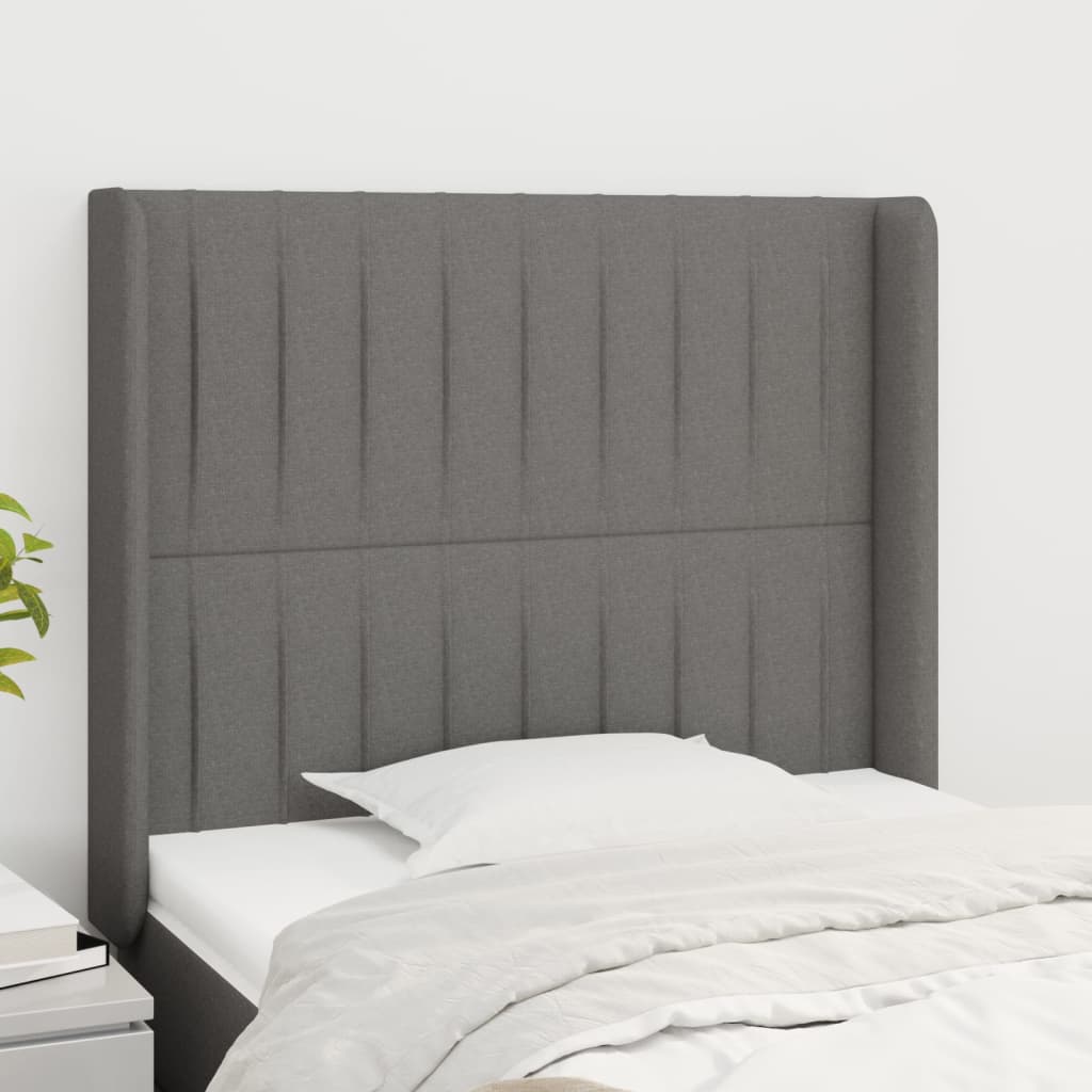 Hoofdbord met randen 83x16x118/128 cm stof donkergrijs – afbeelding 1