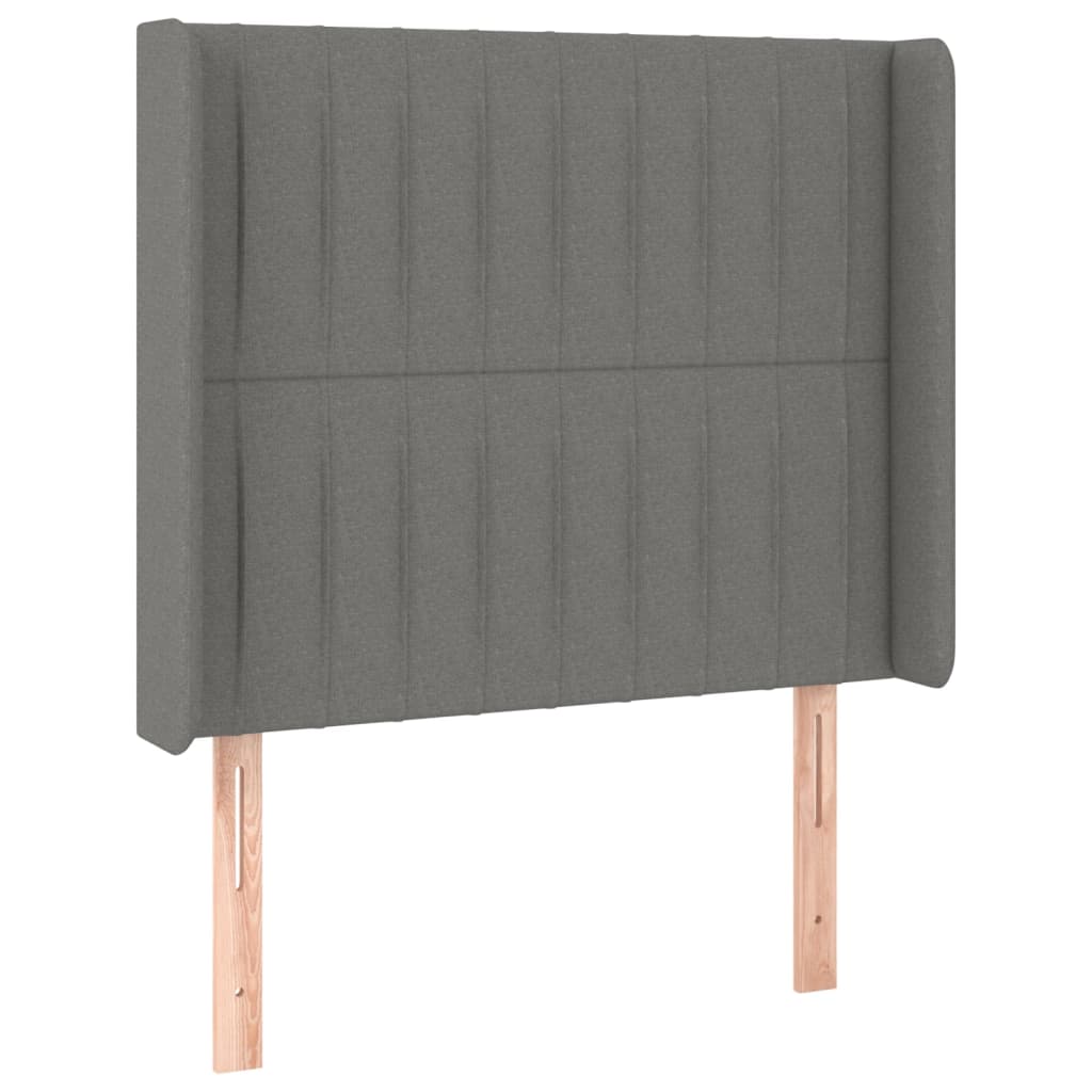 Hoofdbord met randen 83x16x118/128 cm stof donkergrijs – afbeelding 2