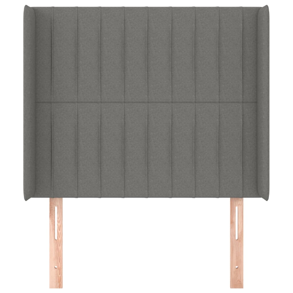 Hoofdbord met randen 83x16x118/128 cm stof donkergrijs – afbeelding 3