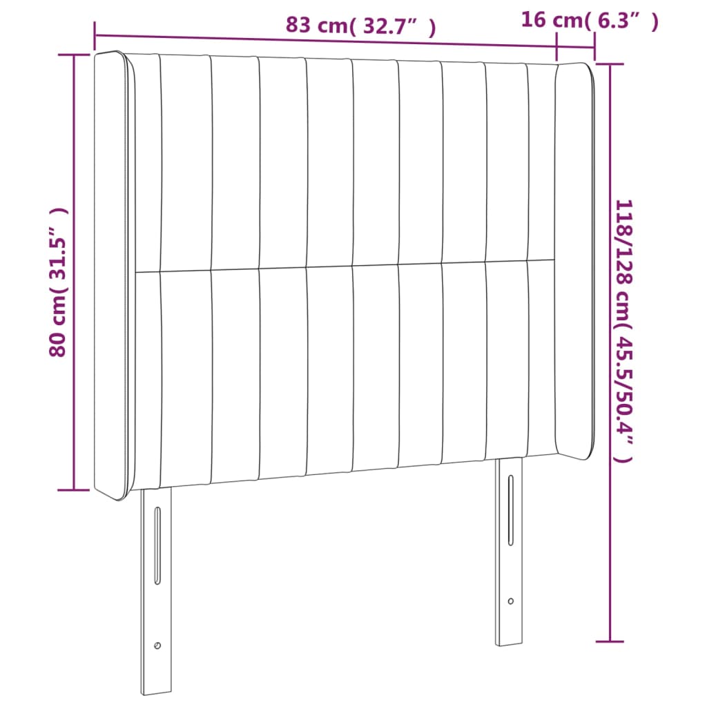 Hoofdbord met randen 83x16x118/128 cm stof donkergrijs – afbeelding 9