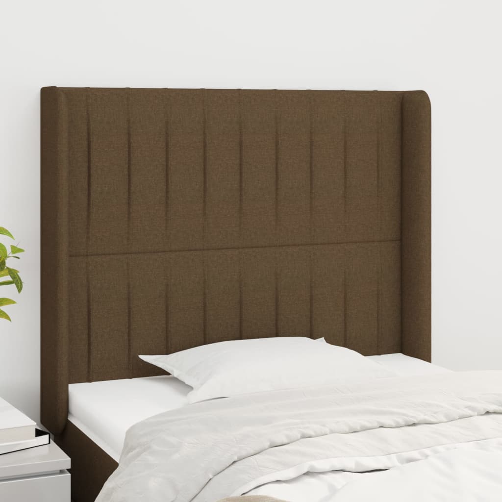 Hoofdbord met randen 93x16x118/128 cm stof donkerbruin – afbeelding 1