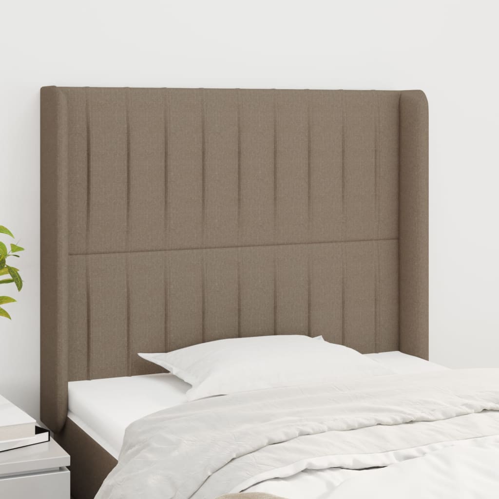 Hoofdbord met randen 93x16x118/128 cm stof taupe – afbeelding 1