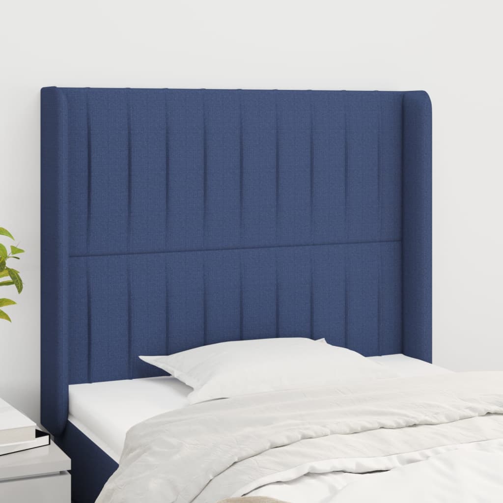 Hoofdbord met randen 103x16x118/128 cm stof blauw – afbeelding 1