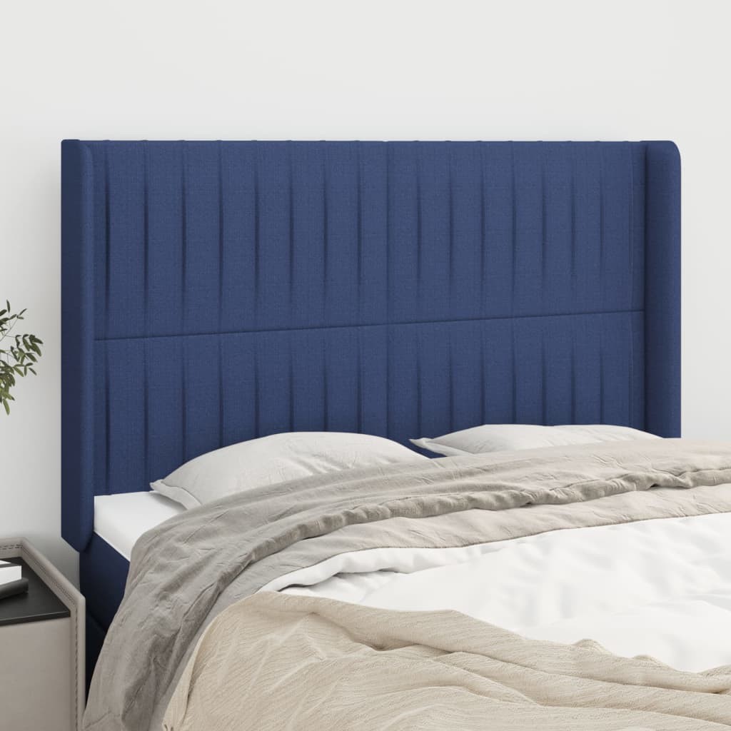 Hoofdbord met randen 147x16x118/128 cm stof blauw – afbeelding 1