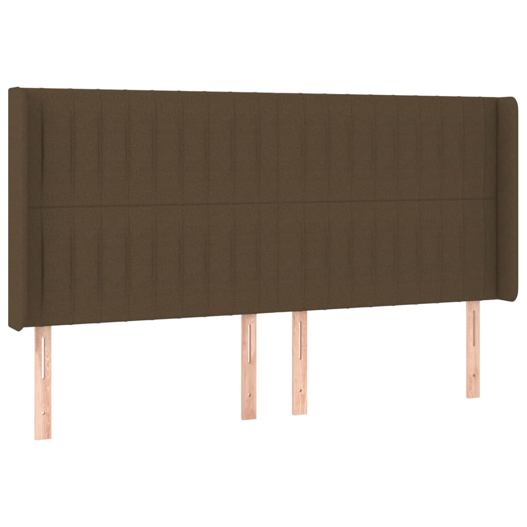 Hoofdbord met randen 163x16x118/128 cm stof donkerbruin – afbeelding 2