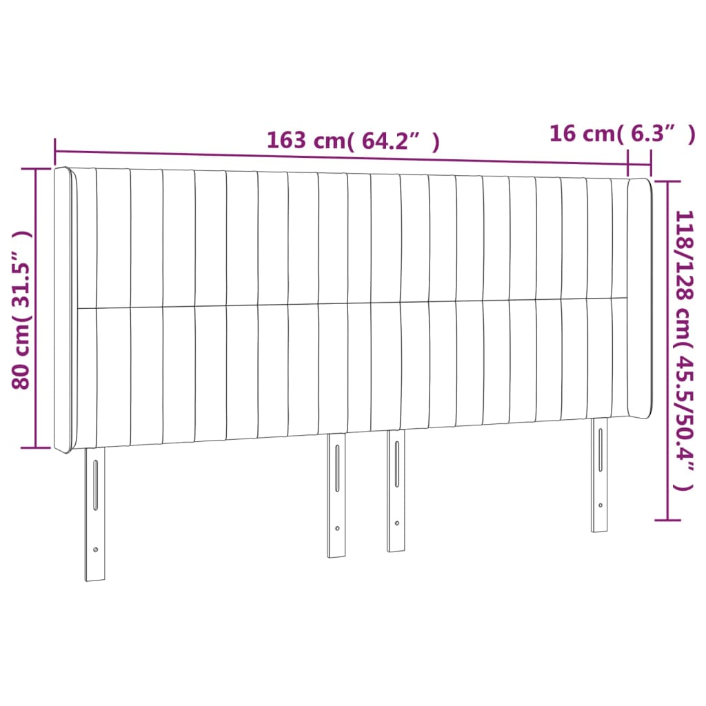 Hoofdbord met randen 163x16x118/128 cm stof donkerbruin – afbeelding 9