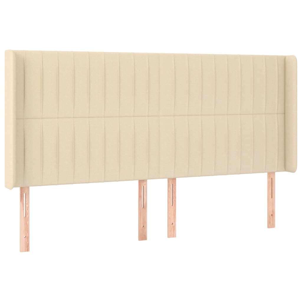 Hoofdbord met randen 203x16x118/128 cm stof crèmekleurig – afbeelding 2