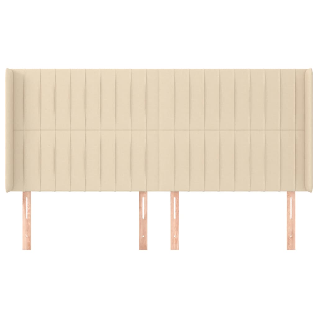 Hoofdbord met randen 203x16x118/128 cm stof crèmekleurig – afbeelding 3