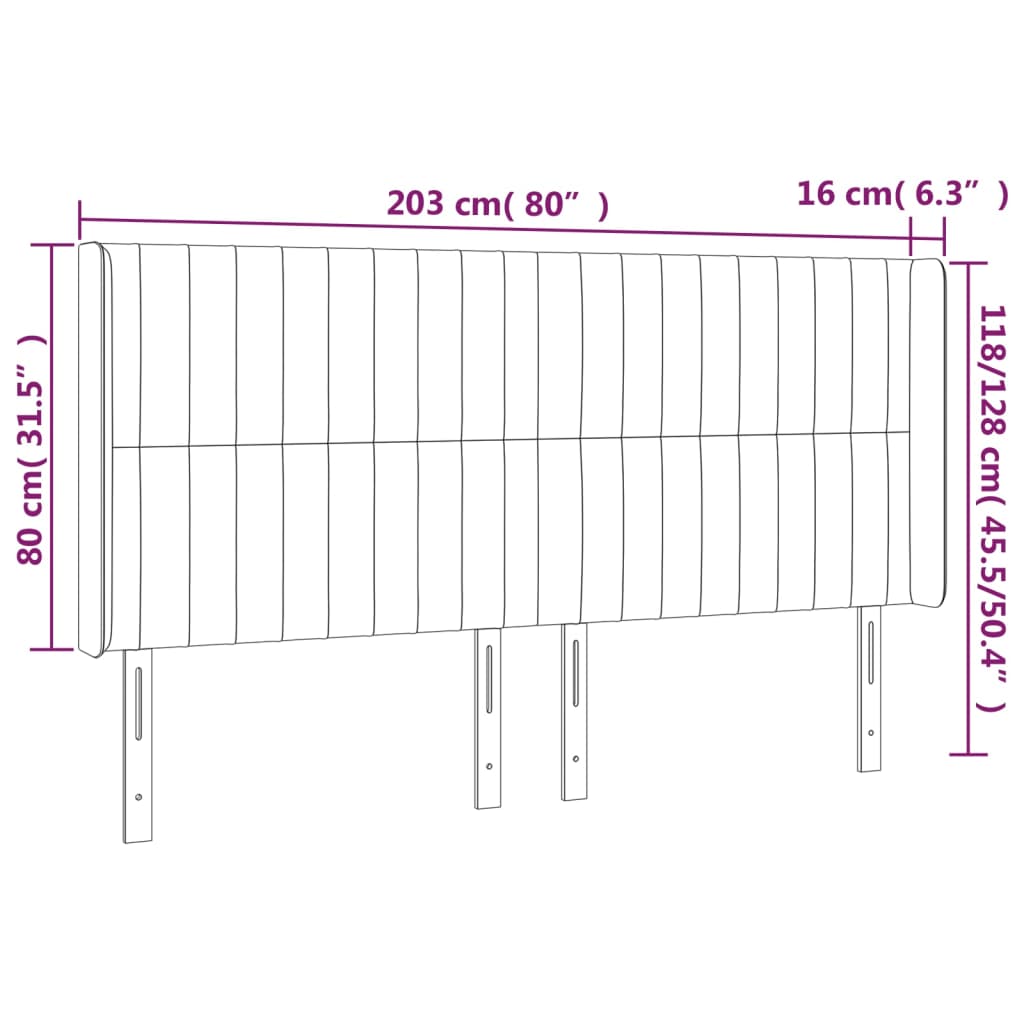 Hoofdbord met randen 203x16x118/128 cm stof crèmekleurig – afbeelding 9