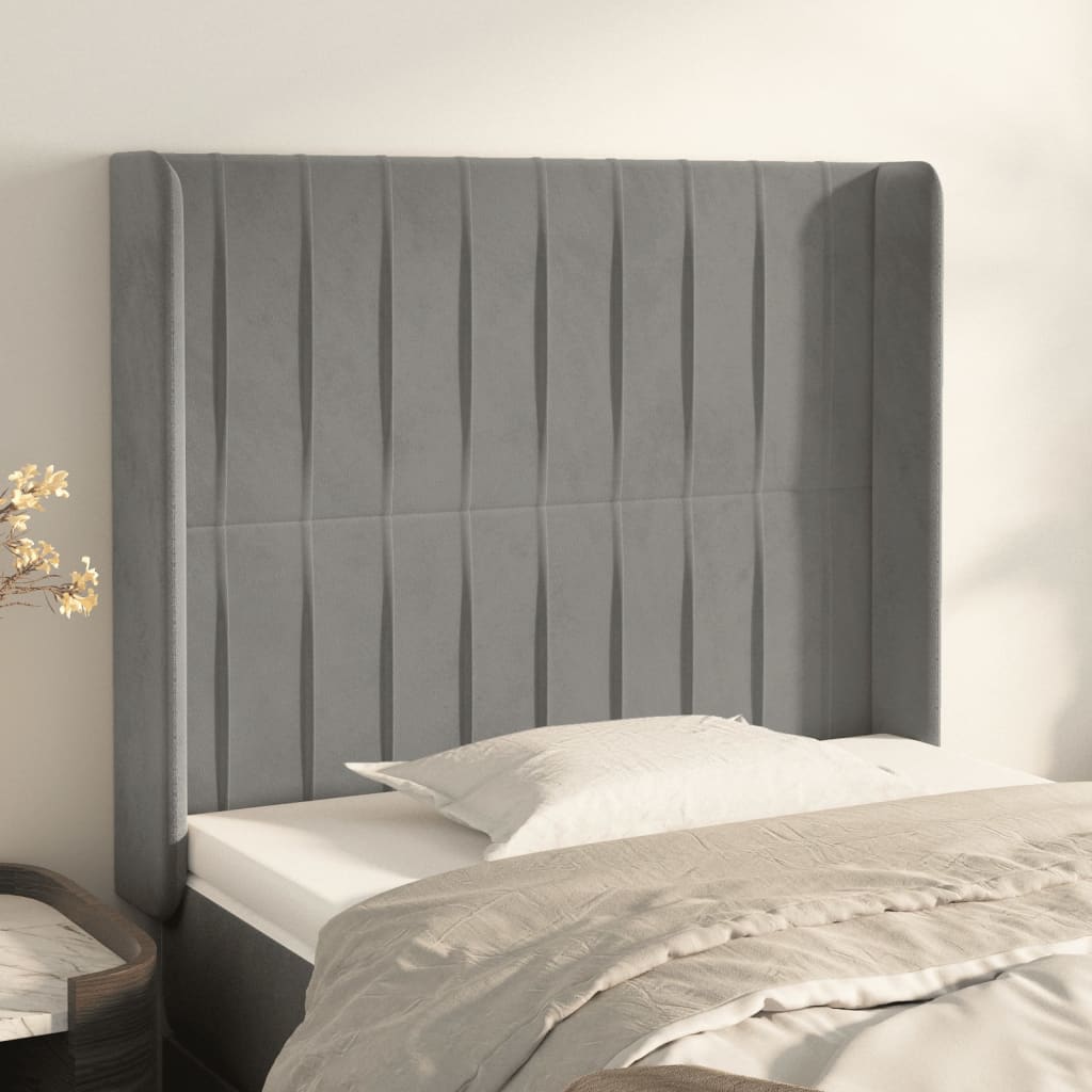 Hoofdbord met randen 93x16x118/128 cm fluweel lichtgrijs – afbeelding 1