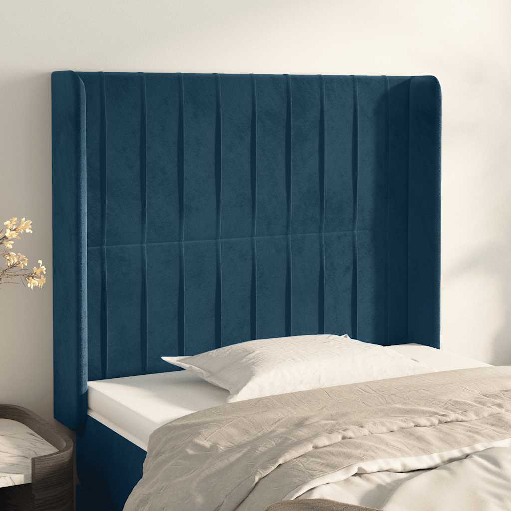 Hoofdbord met randen 93x16x118/128 cm fluweel donkerblauw – afbeelding 1