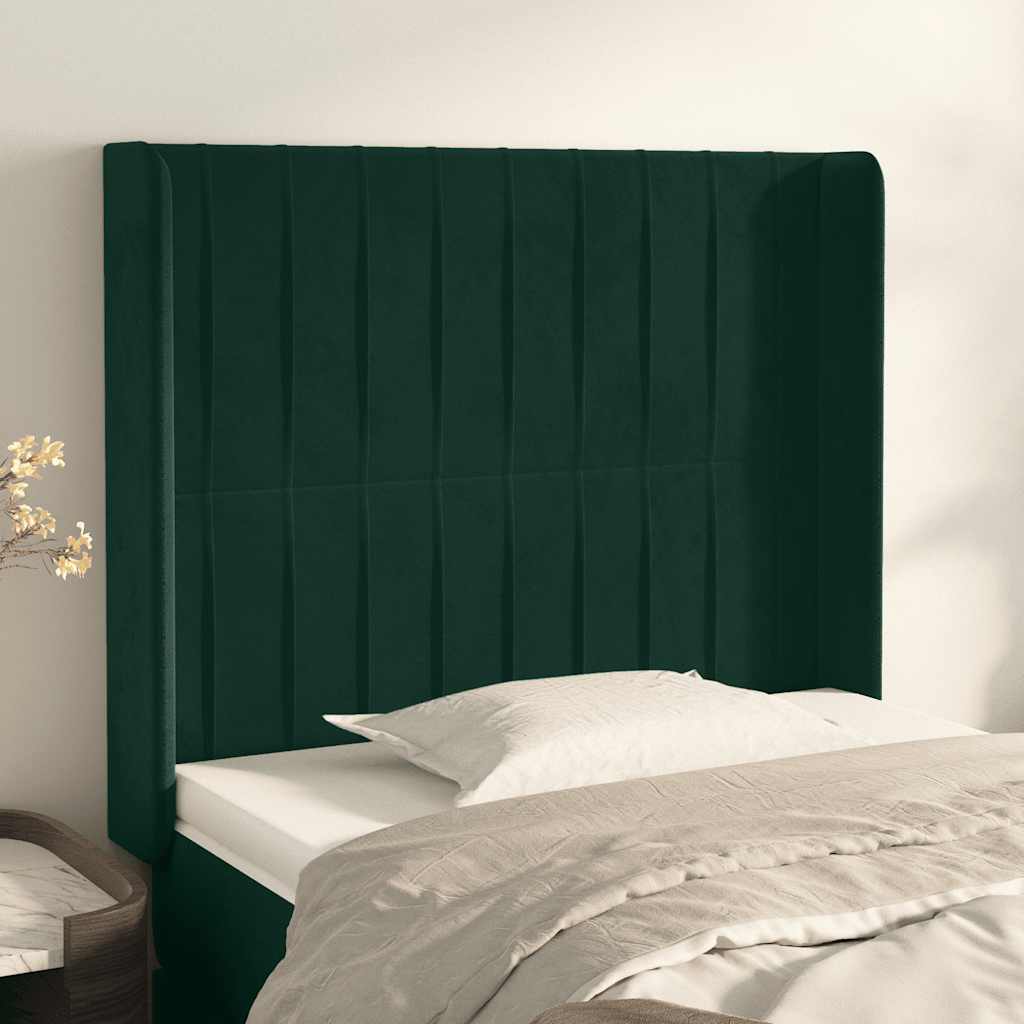 Hoofdbord met randen 103x16x118/128 cm fluweel donkergroen – afbeelding 1