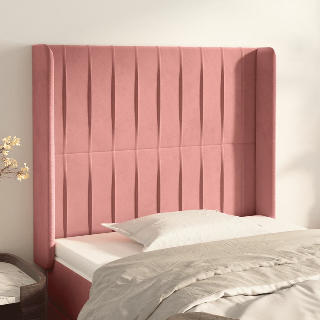 Hoofdbord met randen 103x16x118/128 cm fluweel roze – afbeelding 1