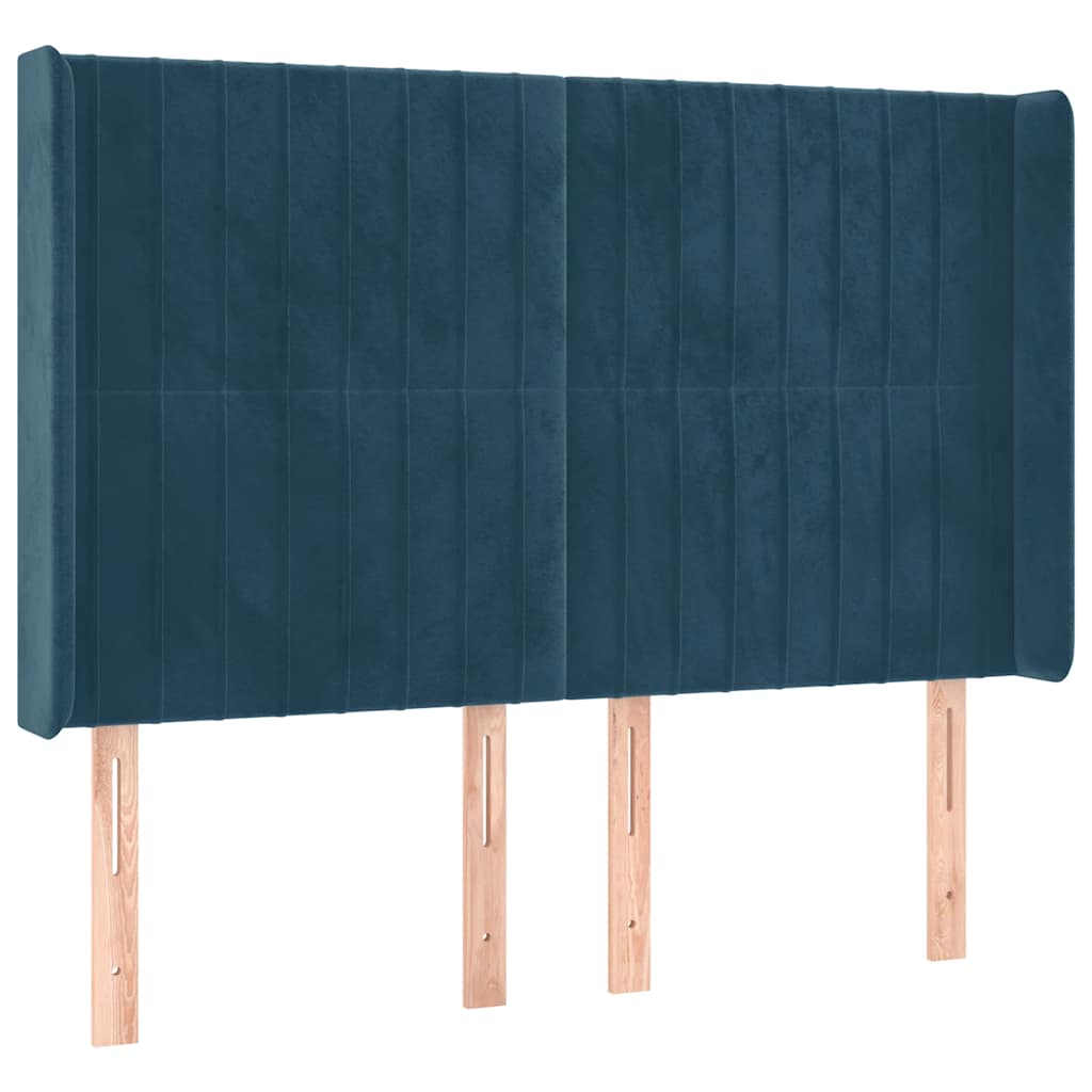 Hoofdbord met randen 147x16x118/128 cm fluweel donkerblauw – afbeelding 2