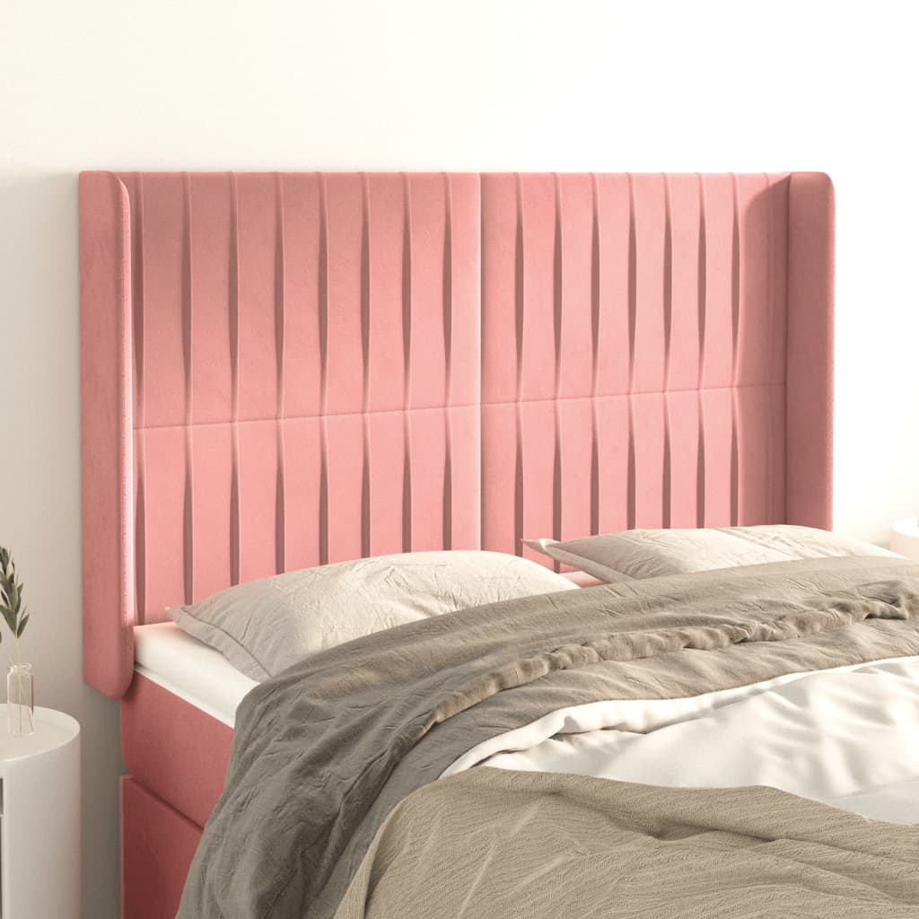 Hoofdbord met randen 147x16x118/128 cm fluweel roze