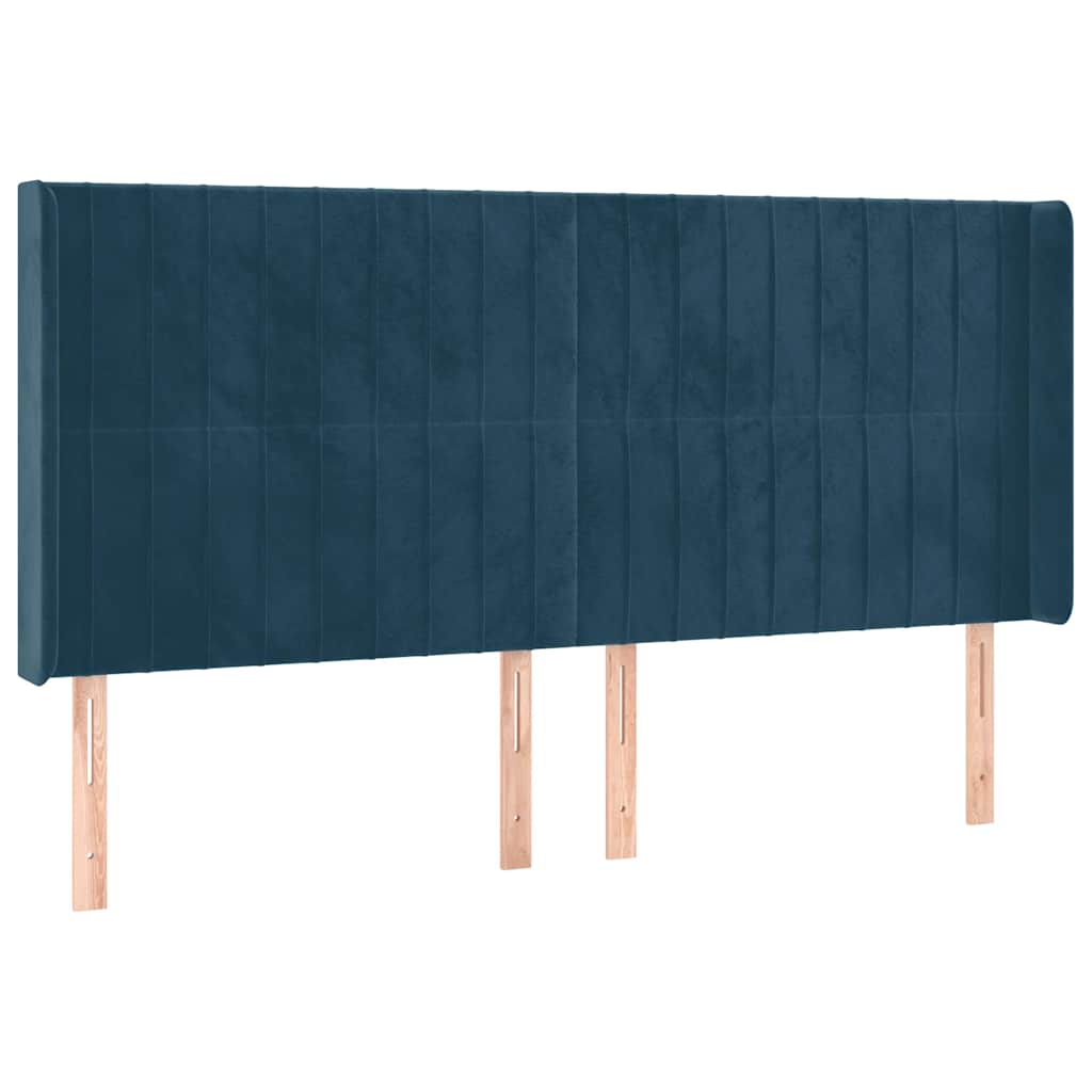 Hoofdbord met randen 163x16x118/128 cm fluweel donkerblauw – afbeelding 2