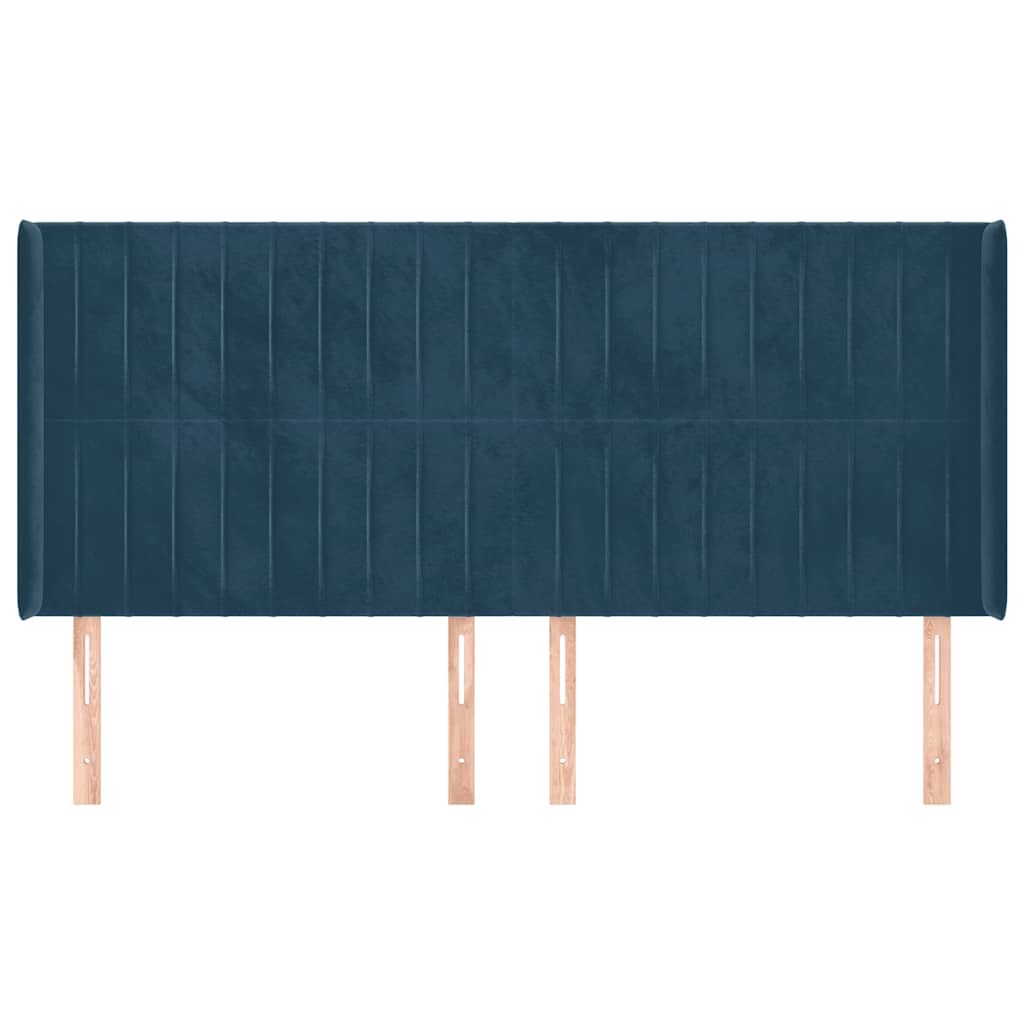 Hoofdbord met randen 163x16x118/128 cm fluweel donkerblauw – afbeelding 3