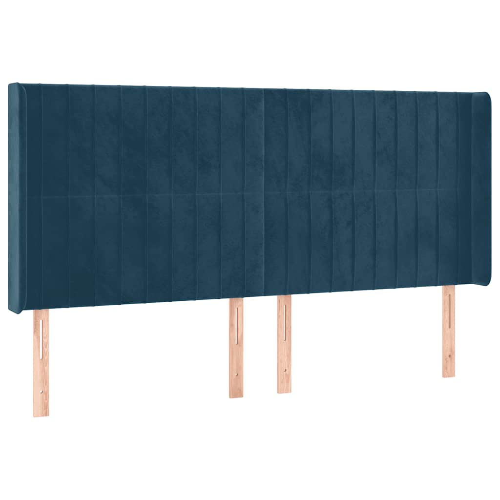 Hoofdbord met randen 183x16x118/128 cm fluweel donkerblauw – afbeelding 2