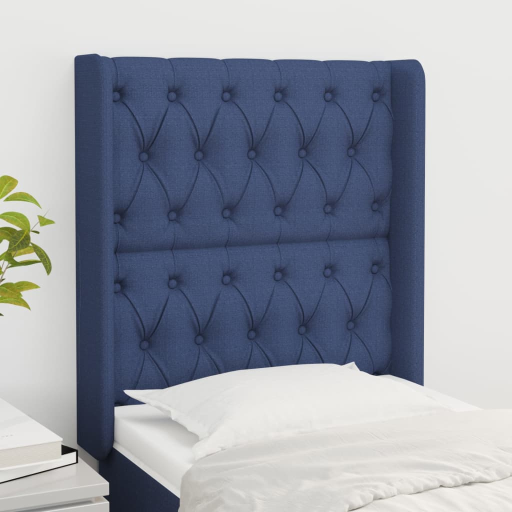 Hoofdbord met randen 83x16x118/128 cm stof blauw – afbeelding 1