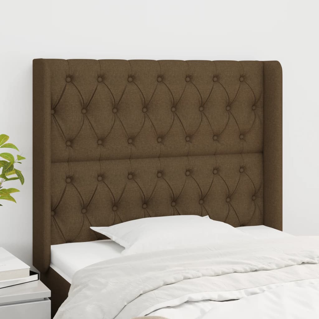 Hoofdbord met randen 93x16x118/128 cm stof donkerbruin – afbeelding 1