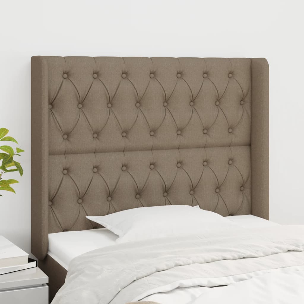 Hoofdbord met randen 93x16x118/128 cm stof taupe – afbeelding 1