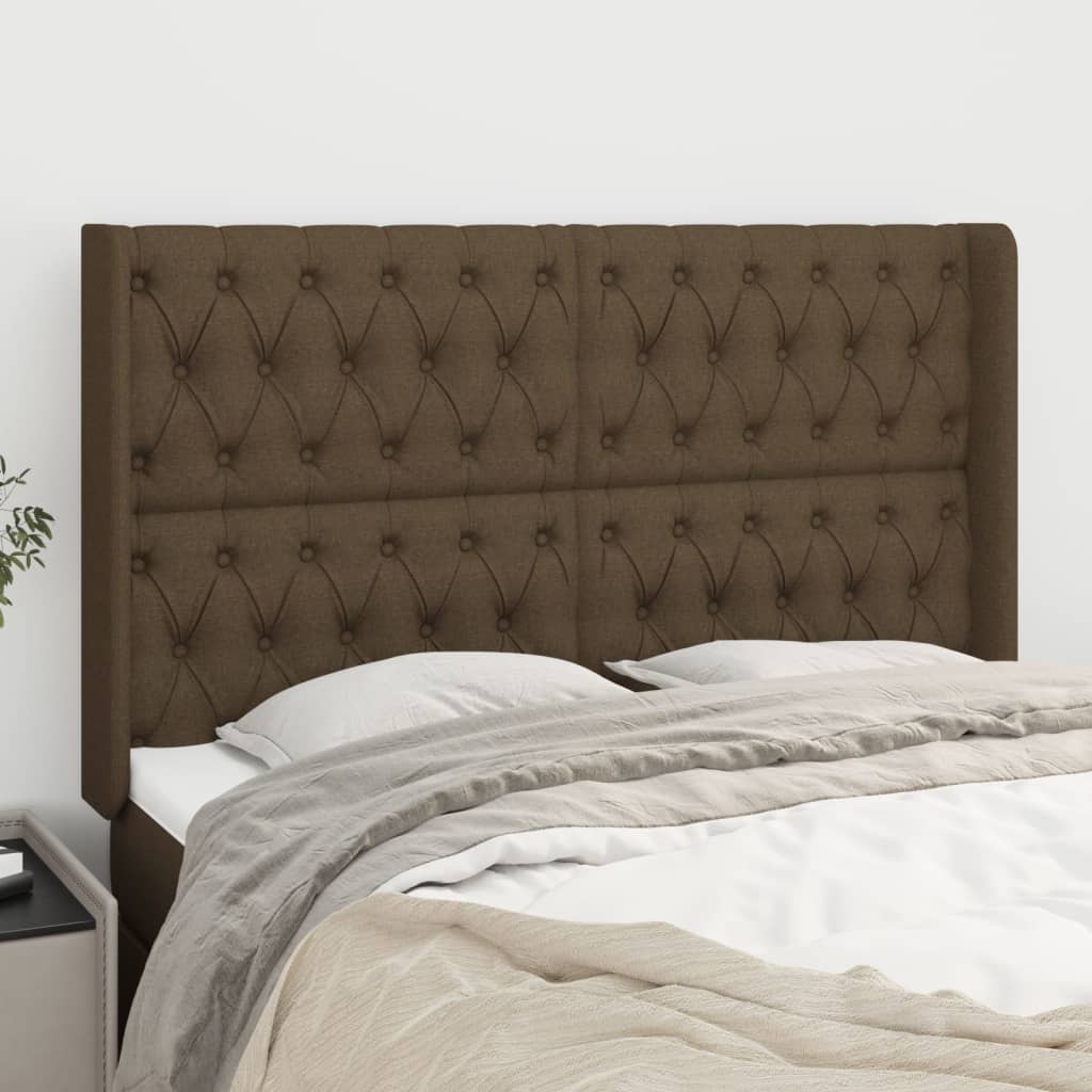 Hoofdbord met randen 147x16x118/128 cm stof donkerbruin – afbeelding 1