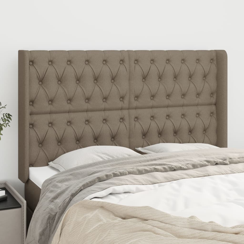 Hoofdbord met randen 147x16x118/128 cm stof taupe