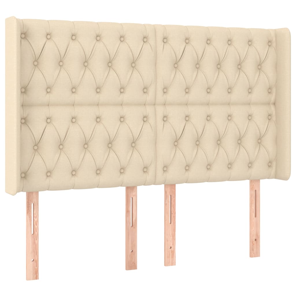 Hoofdbord met randen 163x16x118/128 cm stof crèmekleurig – afbeelding 2
