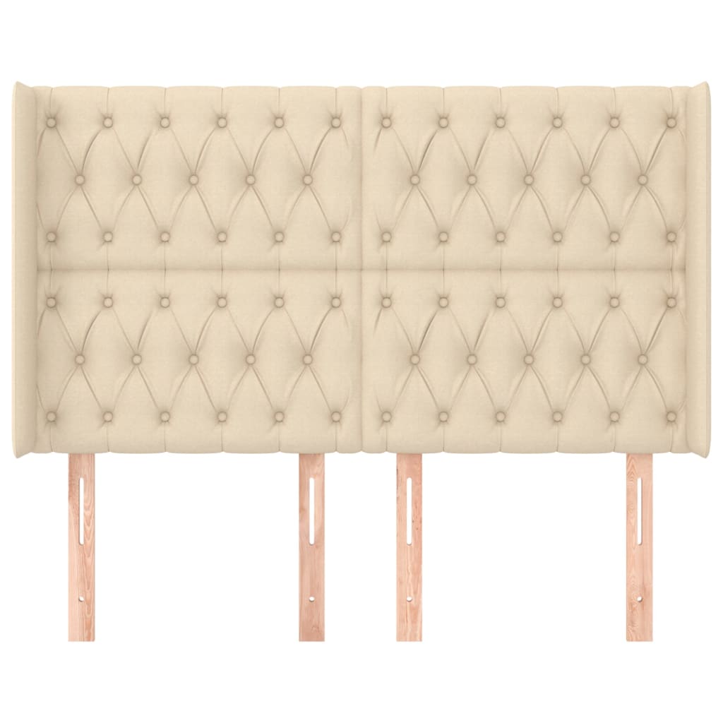 Hoofdbord met randen 163x16x118/128 cm stof crèmekleurig – afbeelding 3