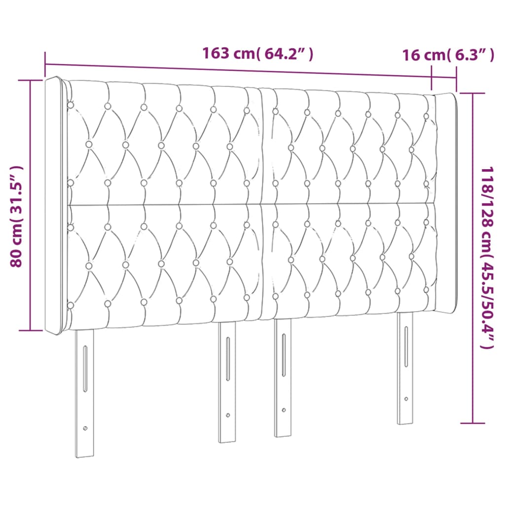 Hoofdbord met randen 163x16x118/128 cm stof crèmekleurig – afbeelding 9