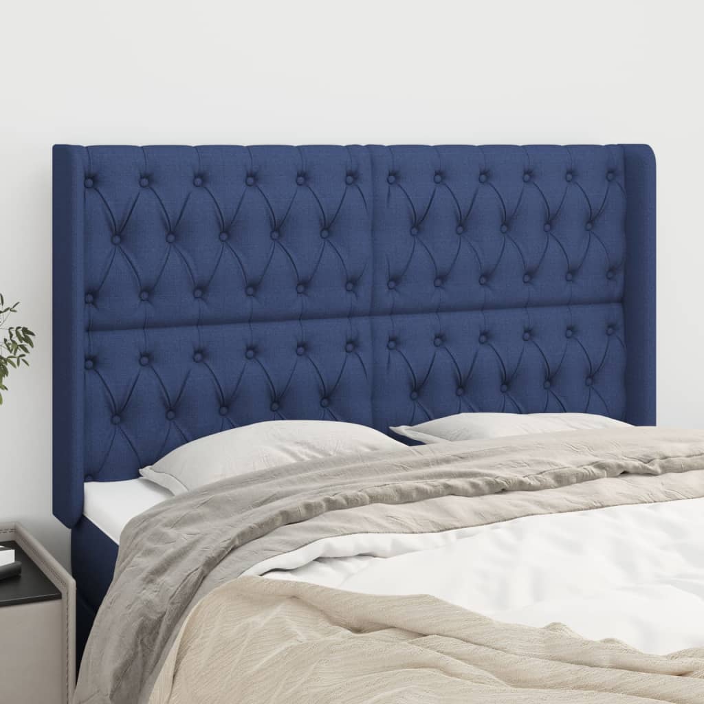 Hoofdbord met randen 163x16x118/128 cm stof blauw