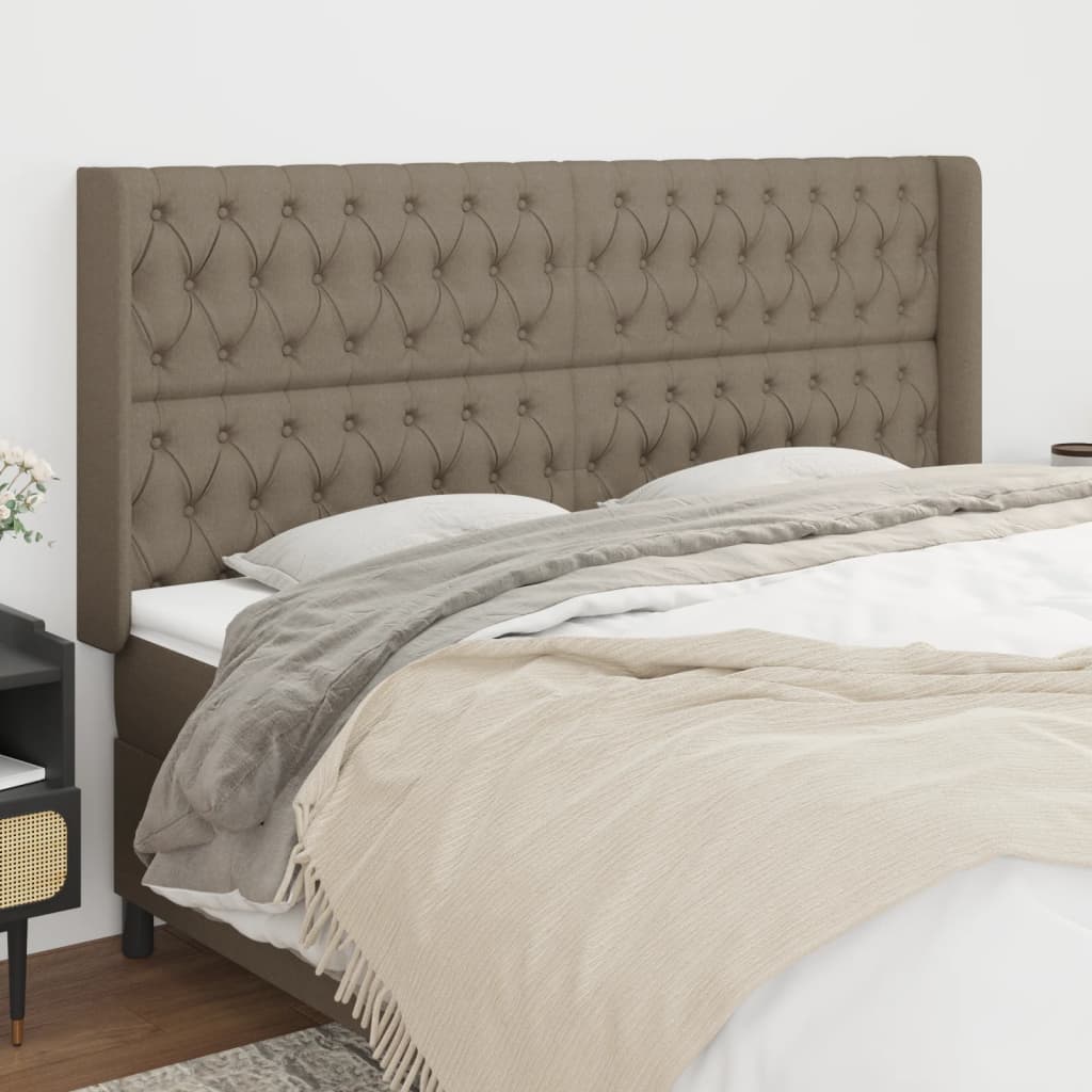 Hoofdbord met randen 183x16x118/128 cm stof taupe – afbeelding 1