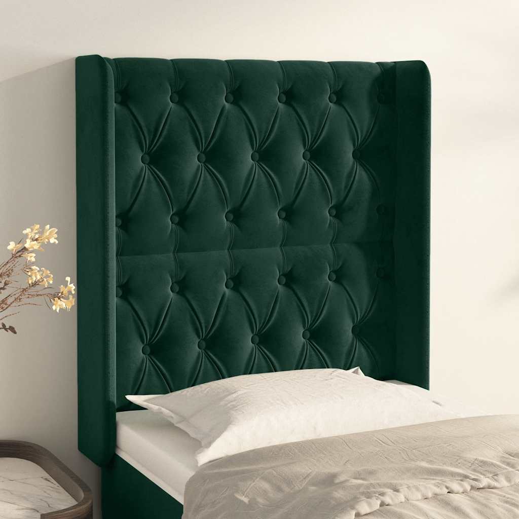 Hoofdbord met randen 83x16x118/128 cm fluweel groen