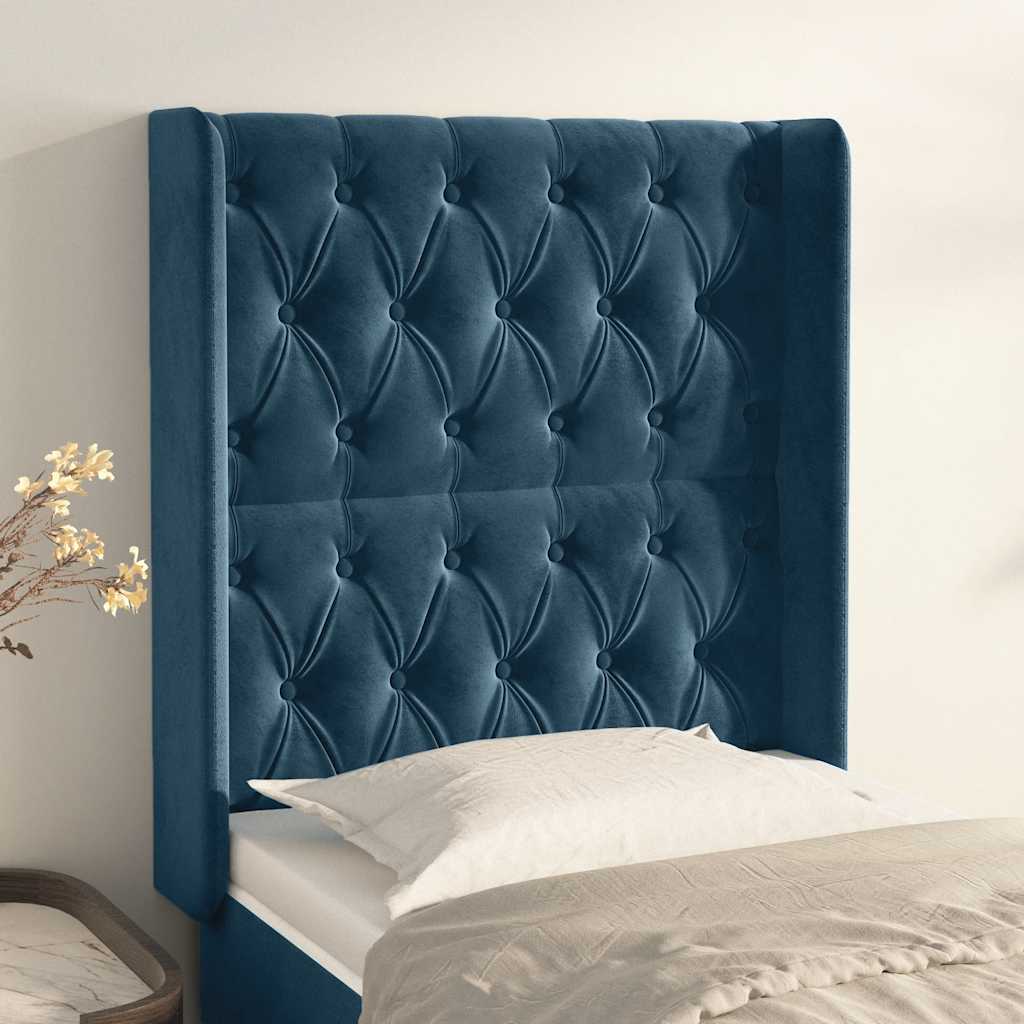 Hoofdbord met randen 83x16x118/128 cm fluweel blauw – afbeelding 1